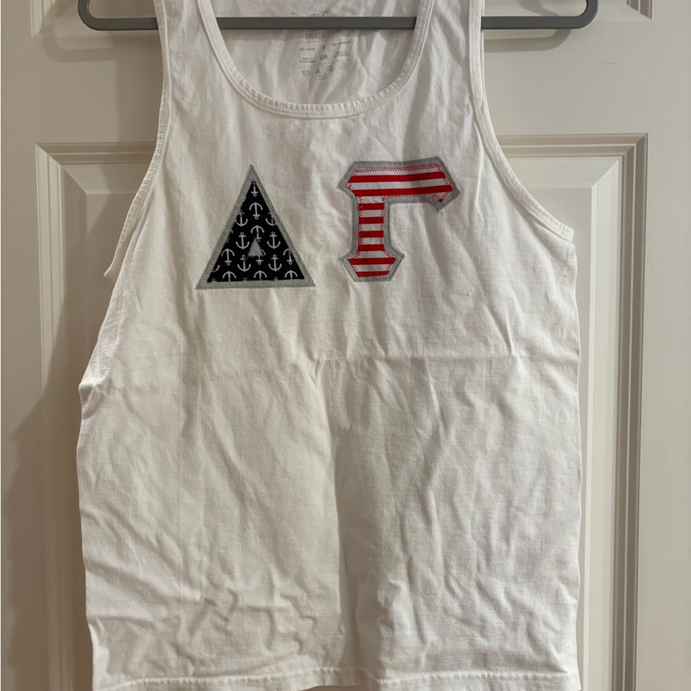 Delta Gamma white Tank Top with Nautical Patched Letters